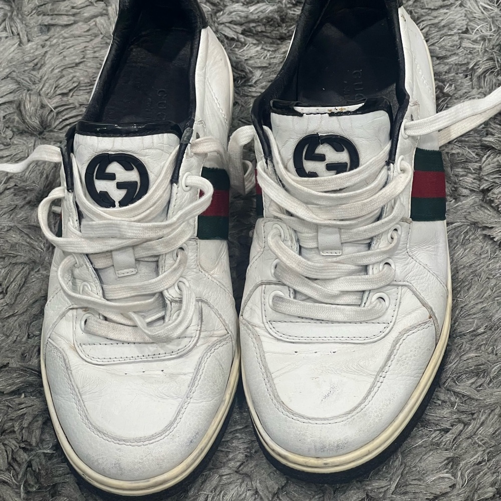 Gucci White/Black Leather Ace Web Detail Low Top Sneakers Size 38